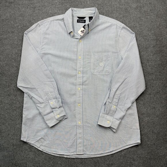 Chaps Long Sleeve Oxford Blue White Stripe Shirt Preppy Office Mens XL NEW - Picture 4 of 9
